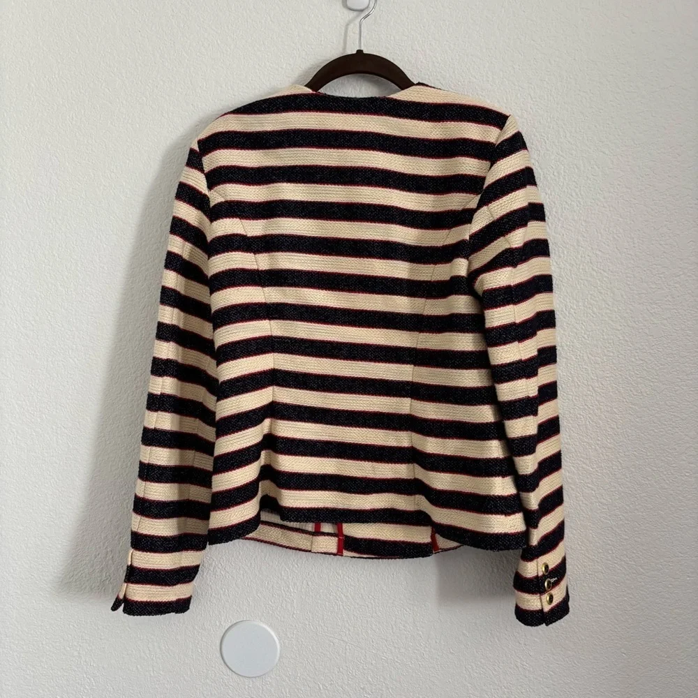 CAbi Women's Size 4 Blue/Cream Stripe Nautical Cruise Blazer Jacket - Picture 5 of 5